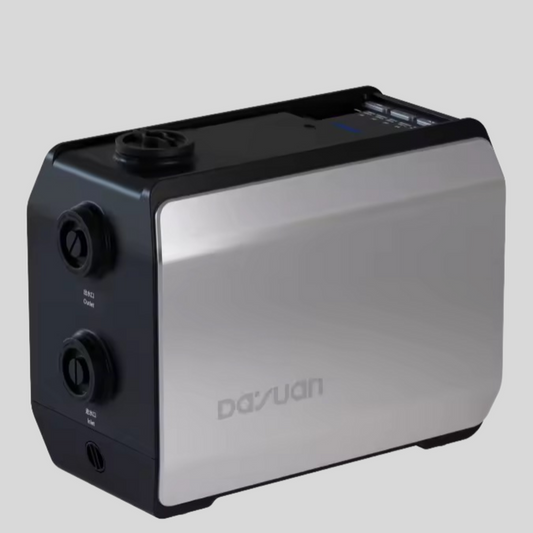 Silver and black electronic device with 'DASUAN' branding on a gray background