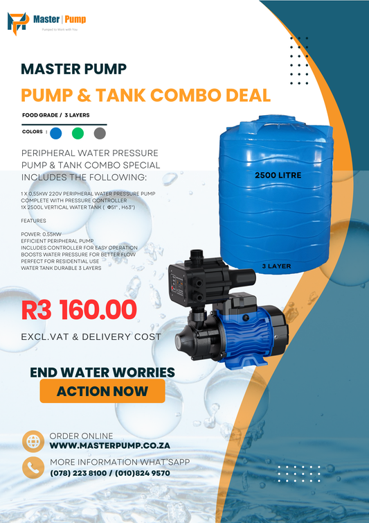 0.55Kw Peripheral Water Pressure Pump &Tank Combo Deal